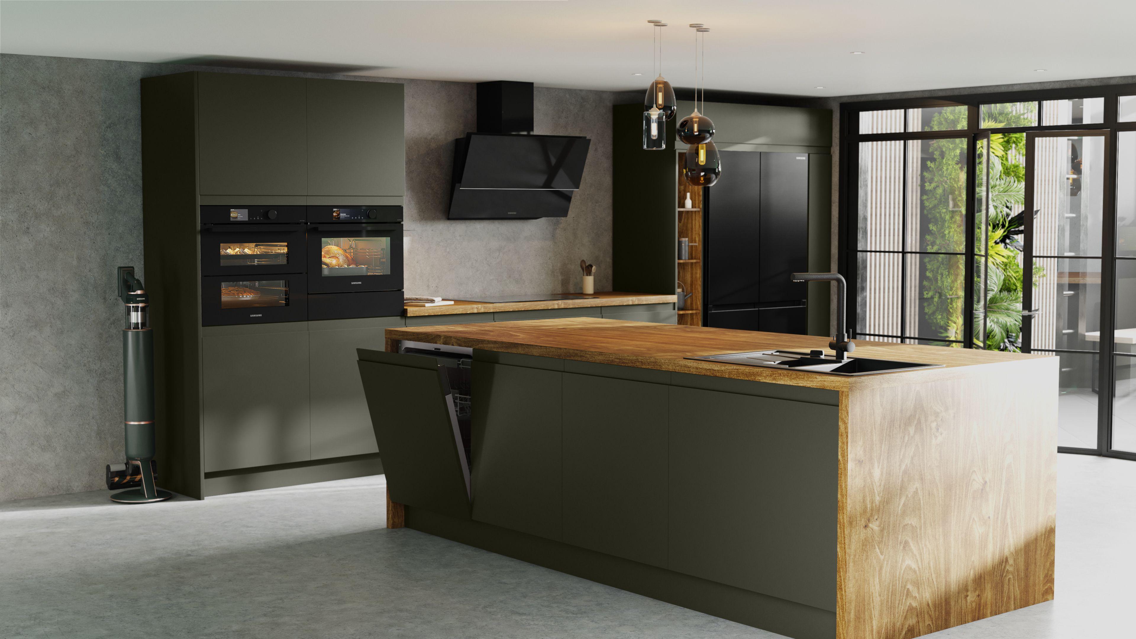 Moderne Inselküche matt grün